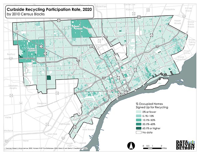 map of detroit showing curbside recycling participation rate