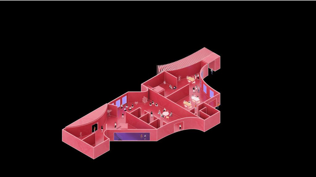 First floor isometric render of architecture building
