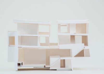 Exterior side view of architecture model with floors visible