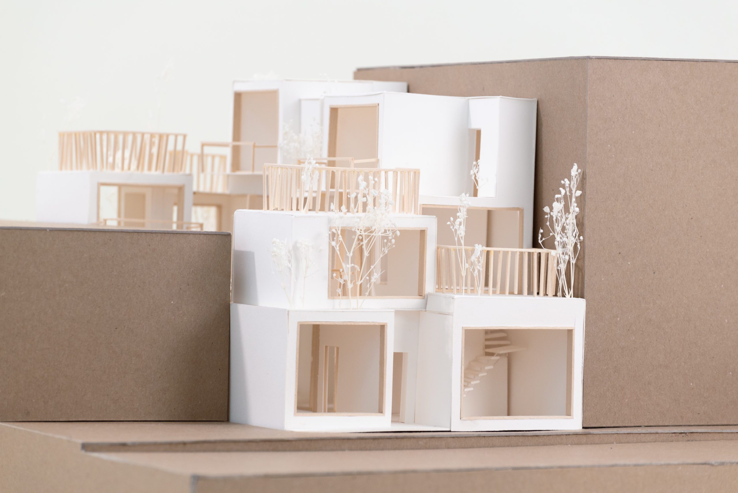 Architecture model in between carboard buildings