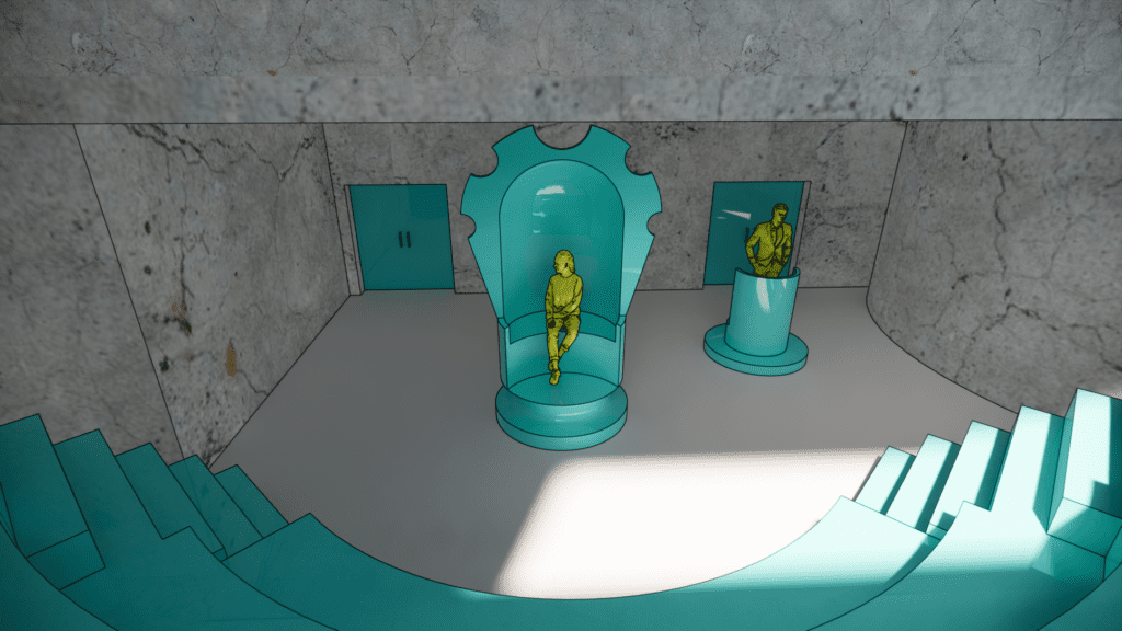 Rendered common space with yellow people