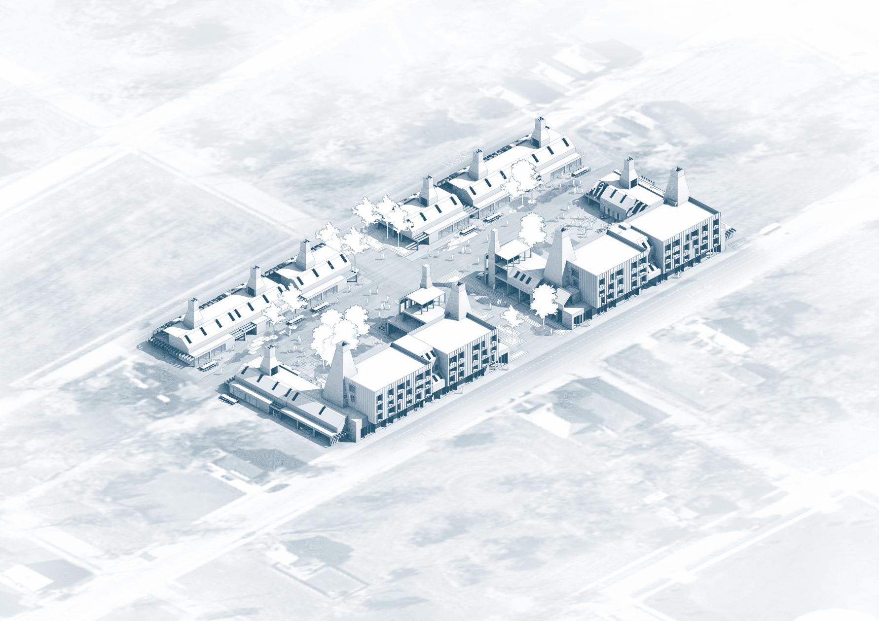 Isometric areal view of architecture complex