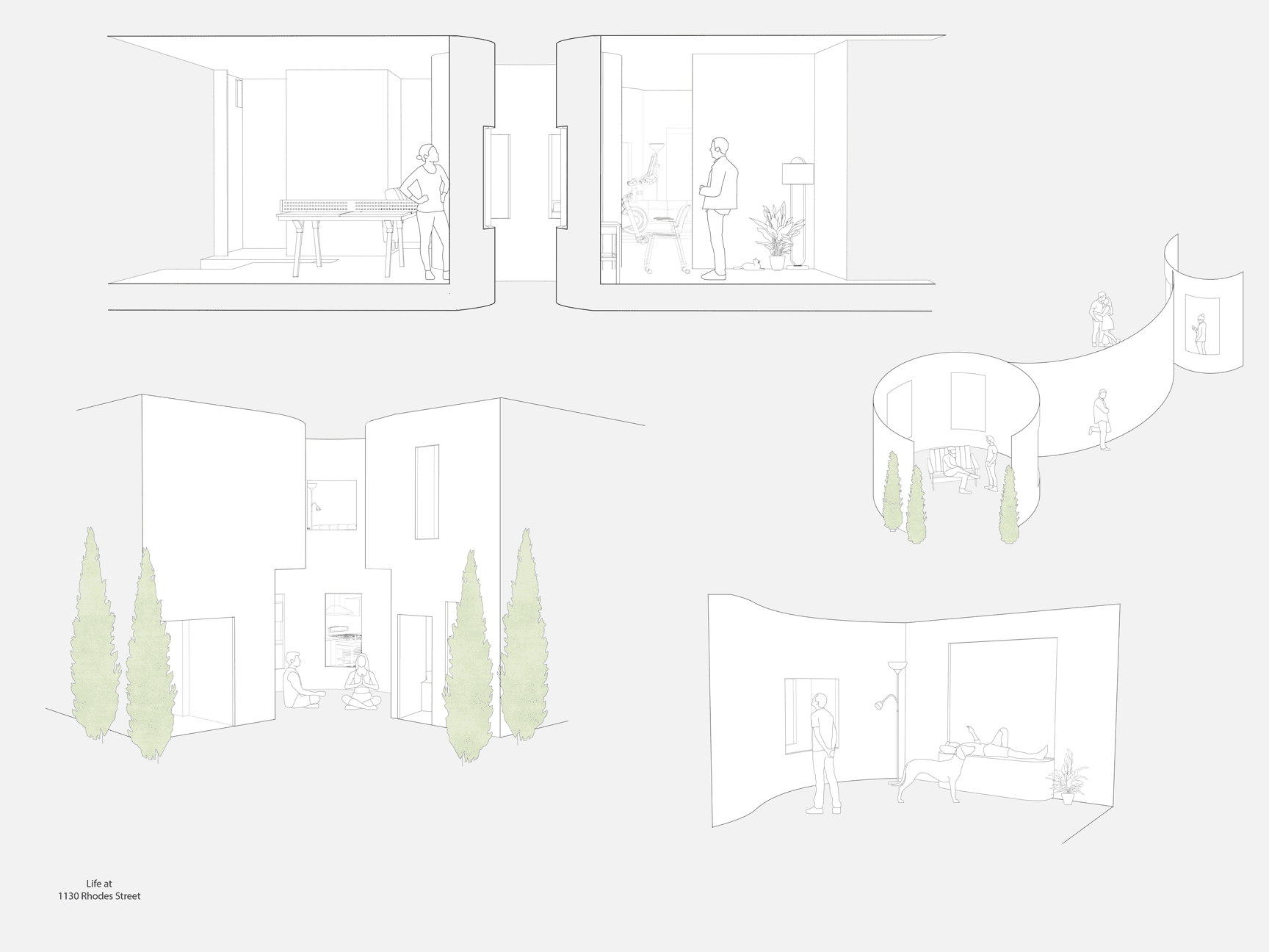 Rendered interior perspectives of architecture model