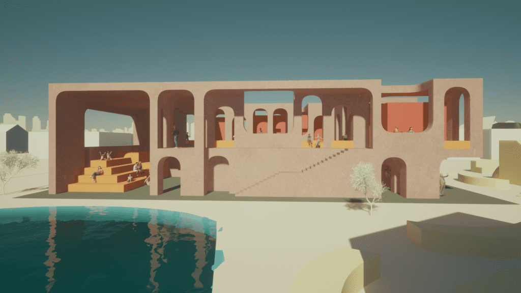 Exterior view of public pool architecture building