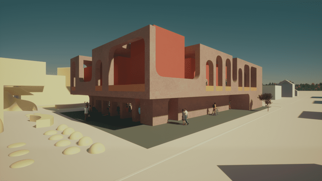 Exterior view of public pool architecture building