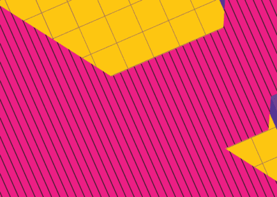 Pink, yellow and purple shapes with lines and grids