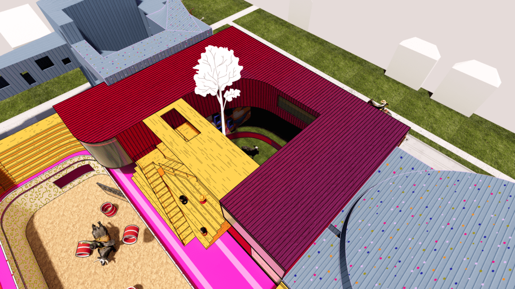 Isometric view of architecture building