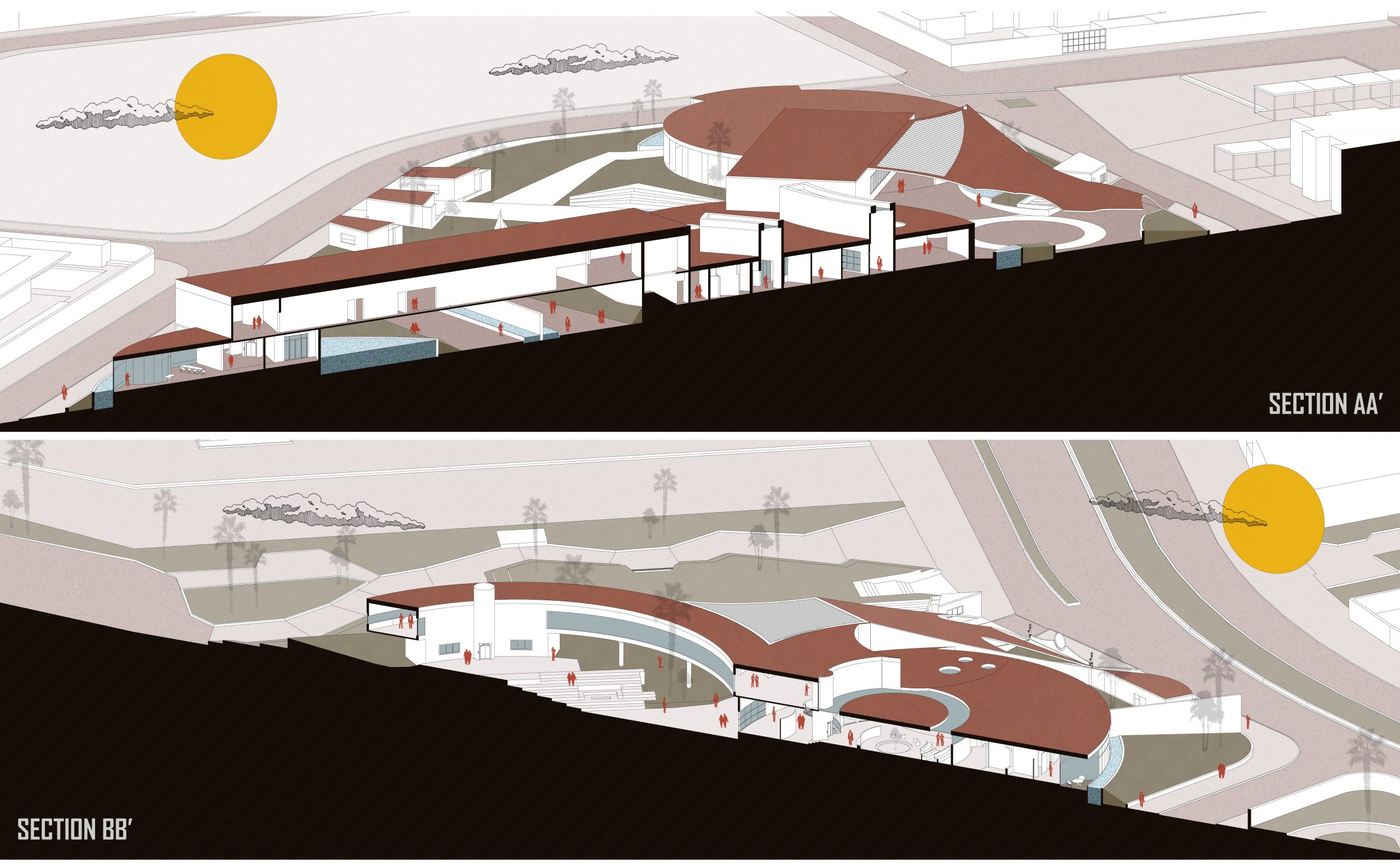 Isometric sections of architecture building