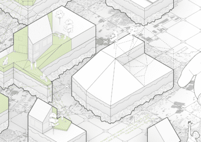 Close up render of abstract architecture buildings angle 3