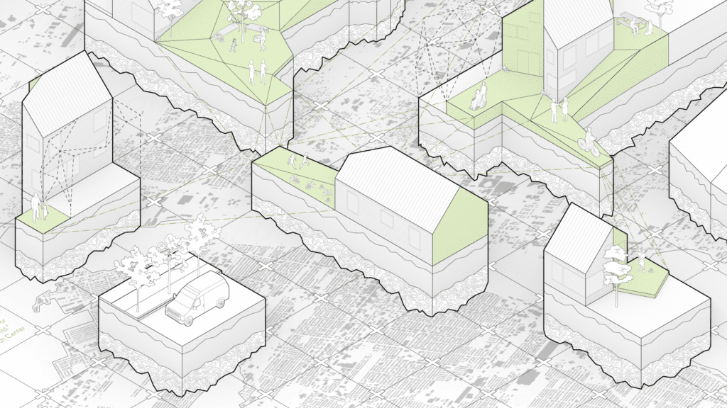 Close up render of abstract architecture buildings angle 4