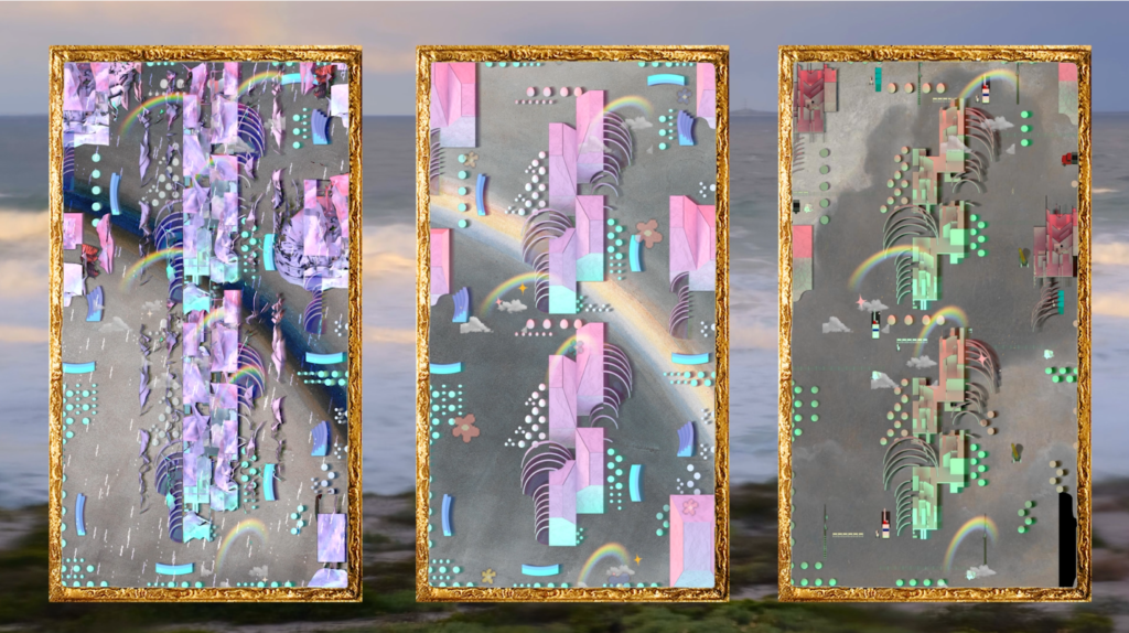 Three frames fill with abstract mosaics