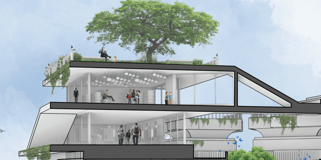 Render of architecture building section view angle A