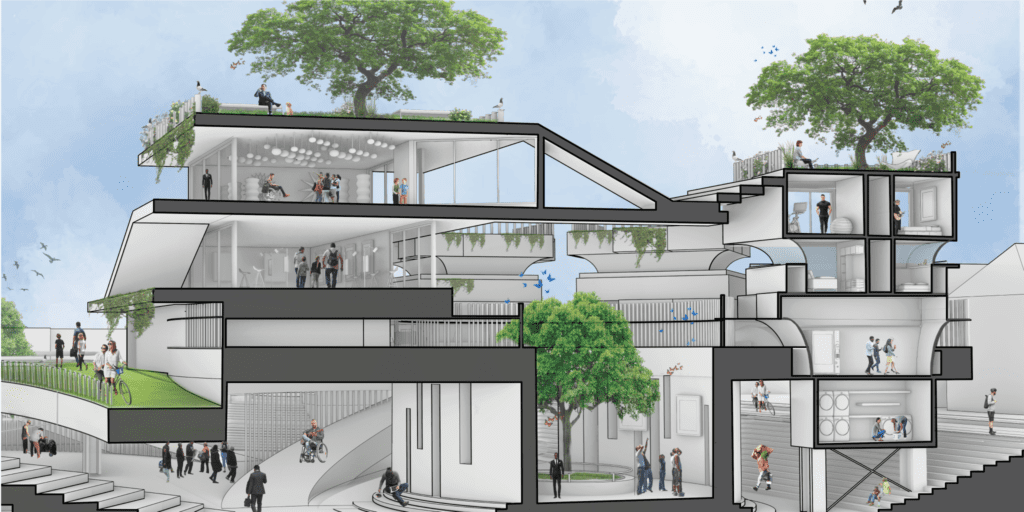 Render of architecture building section view angle C