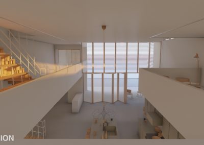Interior render of architecture building, second floor