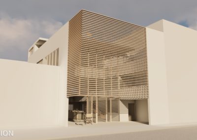 Exterior render of architecture building, street view