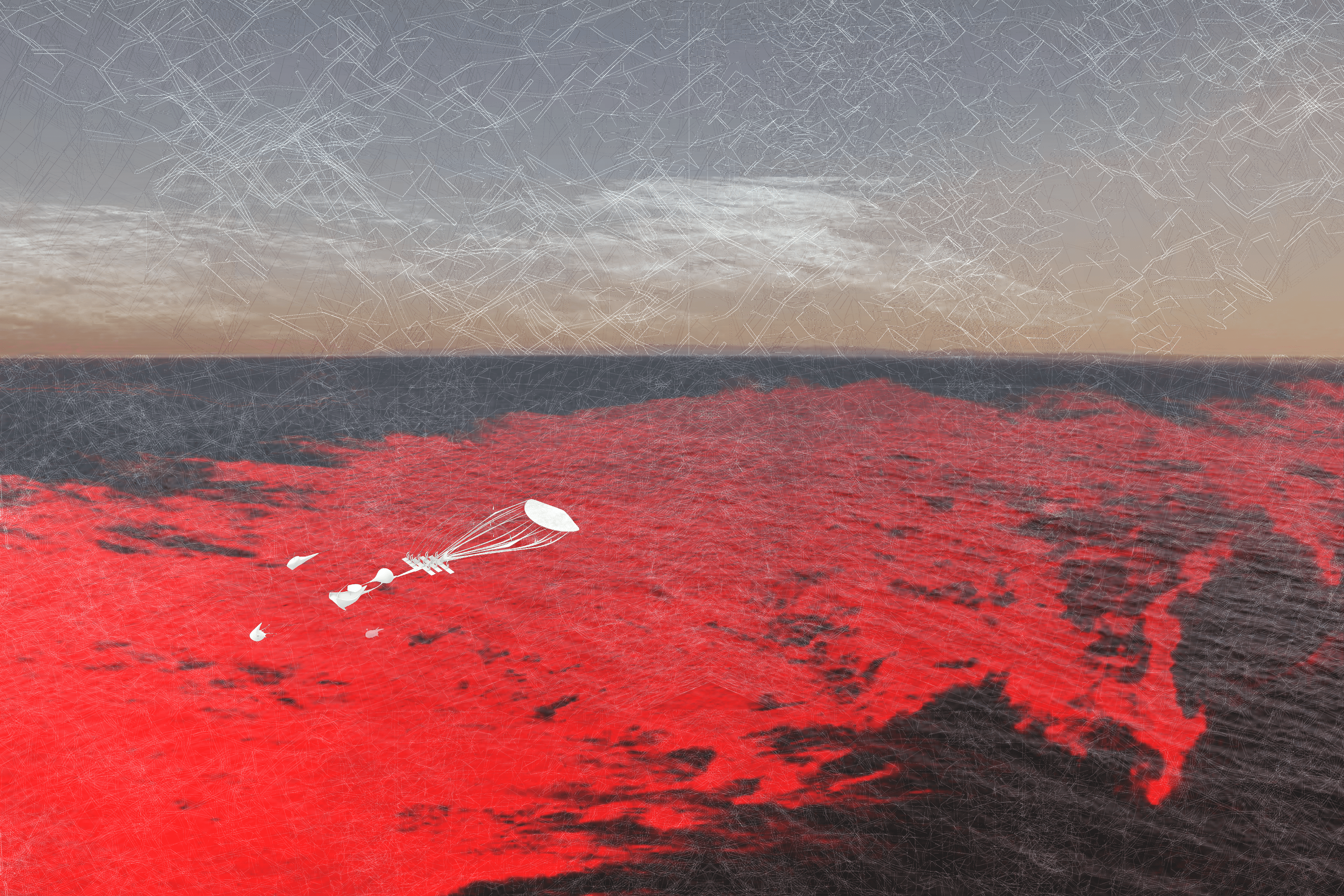 Render of red sea with abstract architecture