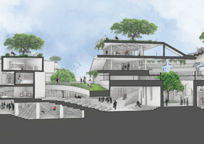Render of architecture building section view angle F