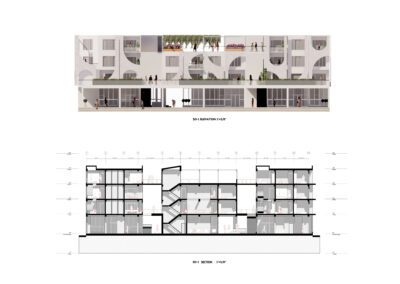 Section render of architecture building