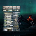 Architecture render of building at night