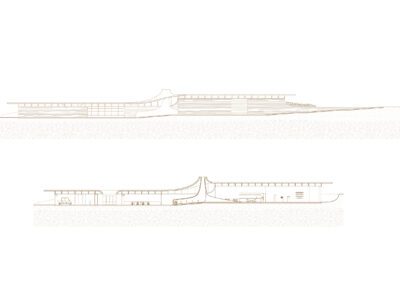 Long section and elevation render of architecture model