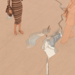 Cracked floor render with rendered people standing around the hole