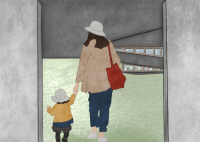 Perspective of parent and child walking away