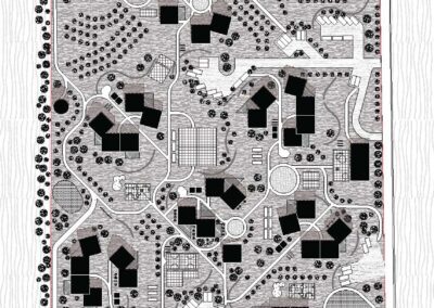 Black and white site plan of architecture project