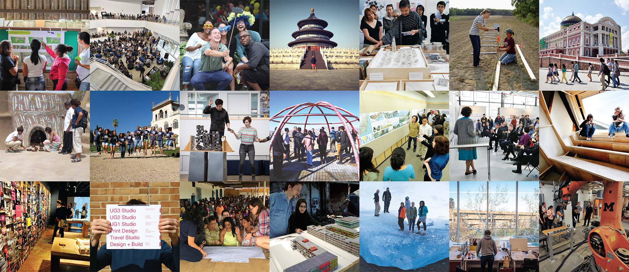 A collage of images depicting scenes from the last 25 years of Taubman College