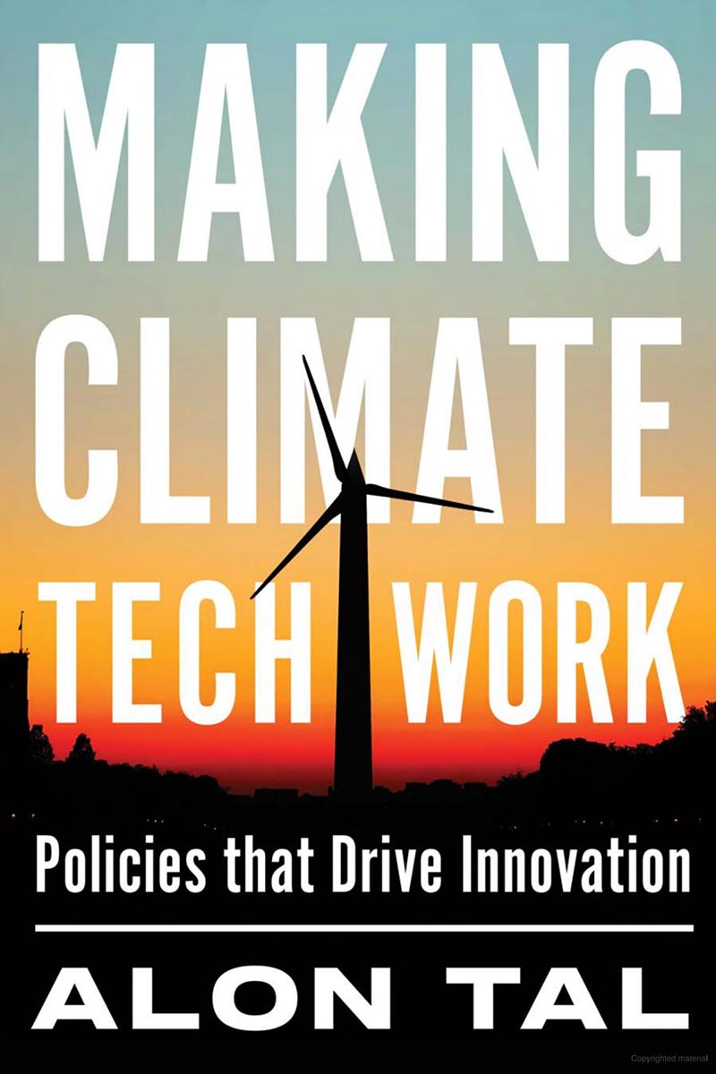 The cover of Making Climate Tech Work featuring a large window against a sunset.