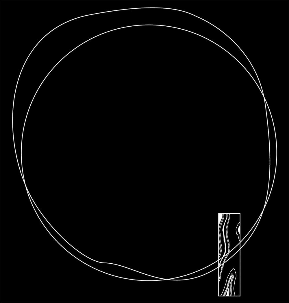 The letter Q create with scribbled circles and a rectangle