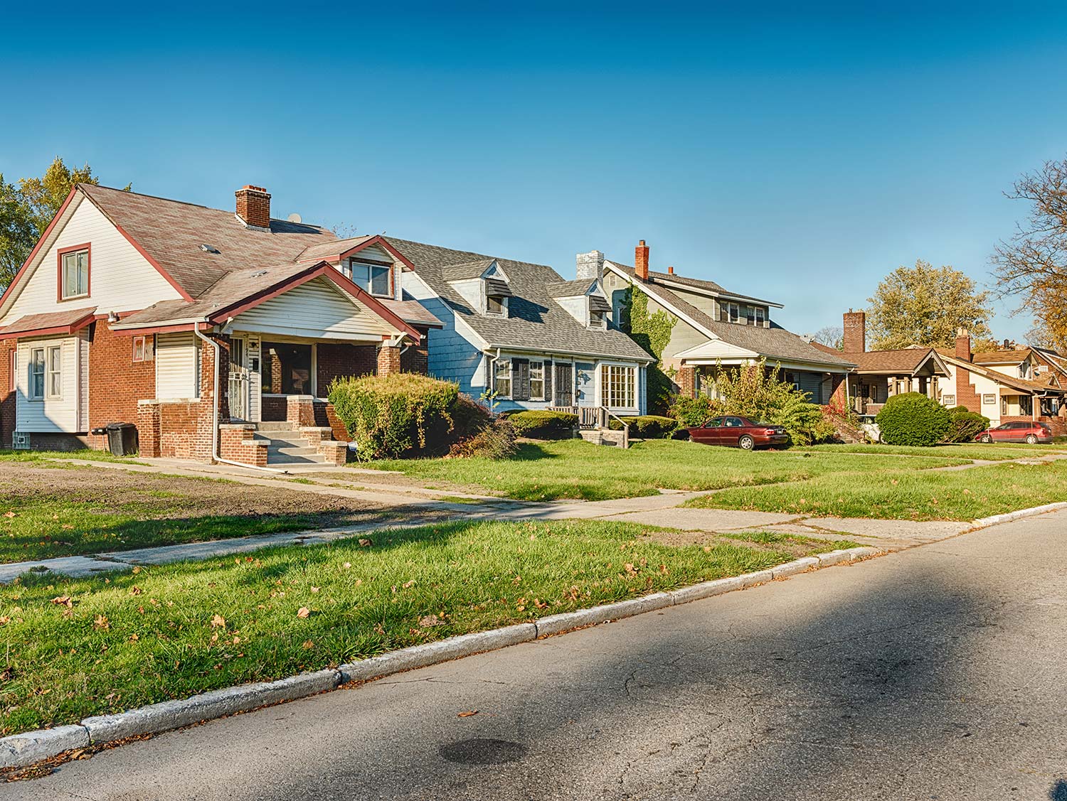 A row of houses on a street