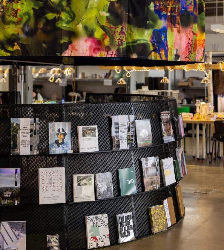The Studio Reassembled library of books outside of the Cyclodrama