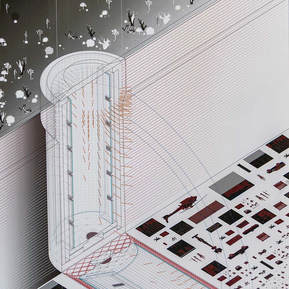Schematic cutaway of a vertical silo-like structure