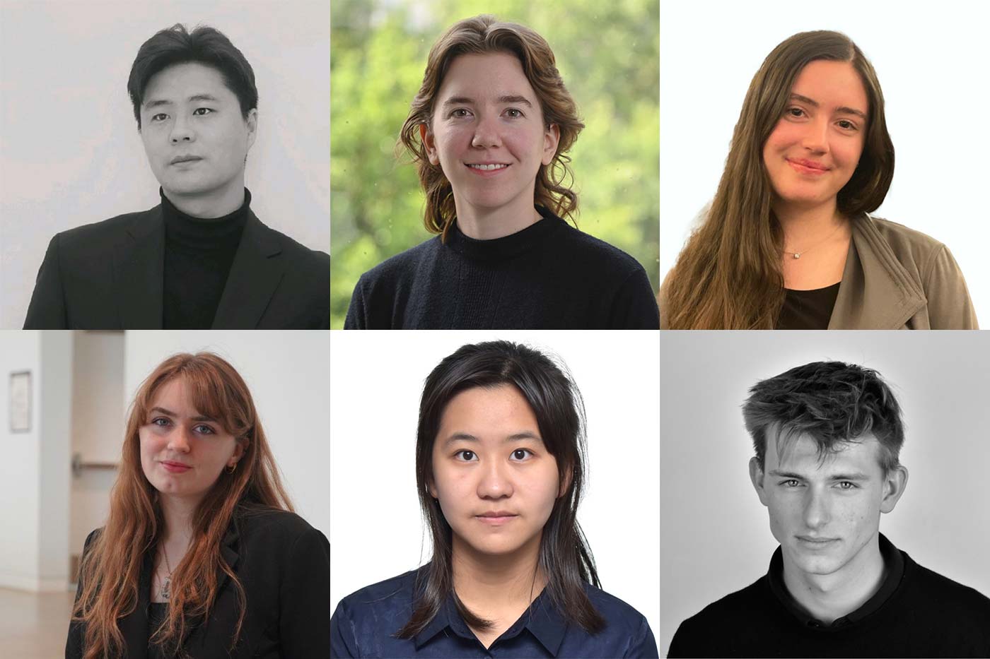 Portraits of Sayyoung Chang, Katherine White, Riley Montgomery, Anna DeYoung, Xiaoyu Xu, and Elliot Lavigne