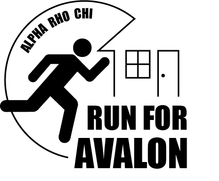 Run for Avalon Race logo featuring a stick figure running